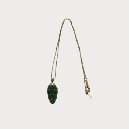 18K Gold Inlaid Jade Green Leaf Necklace – Hetian Jade Green Leaf Pendant