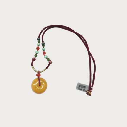 18K Gold Baltic Amber “Ping An” Donut Pendant – Natural Flower Amber Necklace