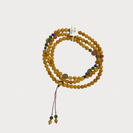 Ancient Style Old Flower Amber 108 Bead Bracelet – Natural Baltic Amber Buddhist Prayer Bead Necklace